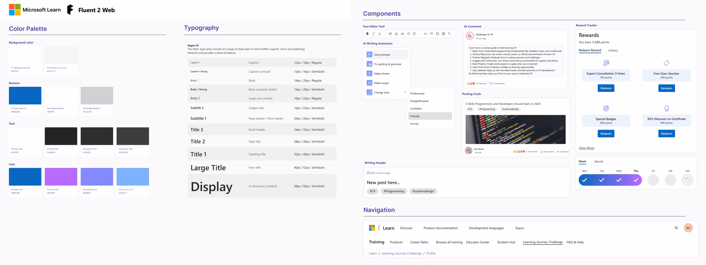 Components built on top of Fluent: colours, type, buttons and cards